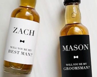 Groomsman Proposal Gift | Custom Mini Liquor Bottle Labels with Bowtie