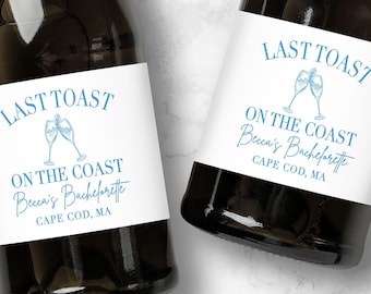 Last Toast on the Coast Custom Wine or Champagne Labels | Beach Bachelorette Party Favors