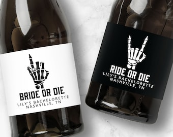 Bride or Die Bachelorette Wine Labels | Spooky Gothic Party Favors