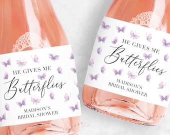 Butterfly Bridal Shower Favors | Custom Wine or Champagne Labels | He Gives Me Butterflies