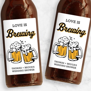 Love Is Brewing Beer Labels, Personalized Brewery Wedding Shower Favors
