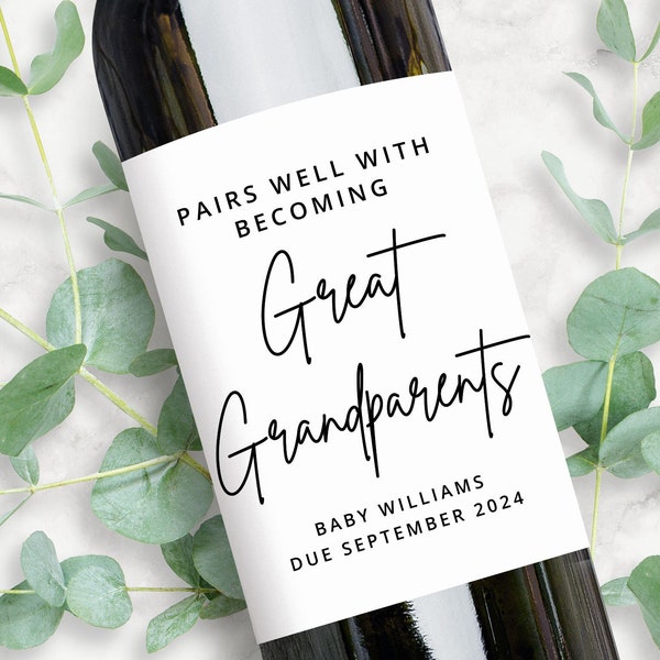 Pairs Well With Becoming Great Grandparents Wine Label, Pregnancy Announcement