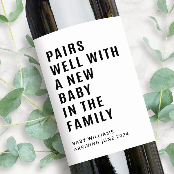 Baby Announcement Custom Wine Label | Pairs Well with a New Baby in the Family