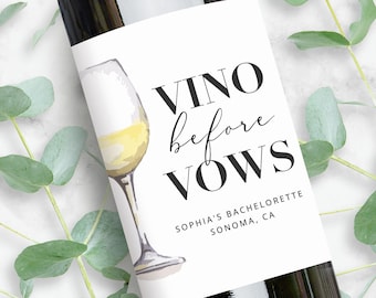 Vino Before Vows | Winery Bachelorette White Wine Labels | Personalized Party Favors Bridesmaid Gifts