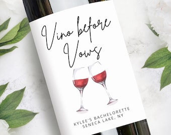 Vino Before Vows | Winery Bachelorette Red Wine Labels | Personalized Party Favors Bridesmaid Gifts