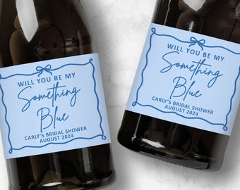Algo azul propuesta de dama de honor / Etiquetas personalizadas de vino o champán / ¿Serás mi algo azul? / Recuerdos de despedida de soltera con lazo