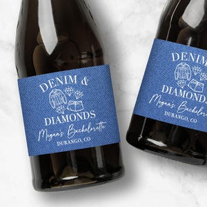 Denim and diamonds bachelorette custom mini champagne labels