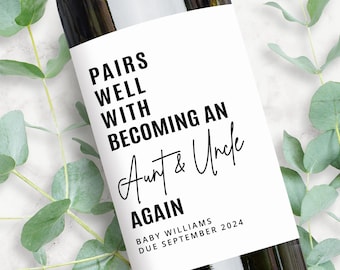 Baby Announcement Wine Labels | Pairs Well With Becoming An Aunt & Uncle Again Gift | Personalized Pregnancy Announcement