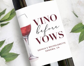 Vino Before Vows | Winery Bachelorette Red Wine Labels | Personalized Party Favors Bridesmaid Gifts