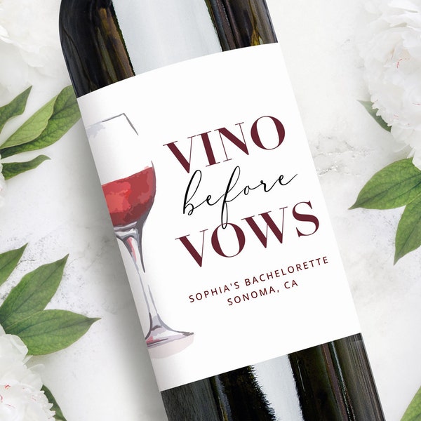 Vino Before Vows | Winery Bachelorette Red Wine Labels | Personalized Party Favors Bridesmaid Gifts