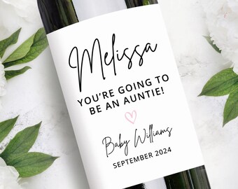 Baby Announcement Wine Labels | You're Going to Be an Auntie Gift | Personalized Pregnancy Announcement