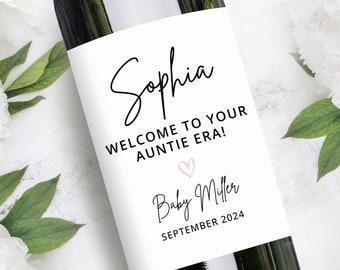 Baby Announcement Wine Labels | Welcome to Your Auntie Era Gift | Personalized Pregnancy Announcement