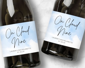 On Cloud Nine Champagne Labels, Personalization Available, Cloudy Blue Sky