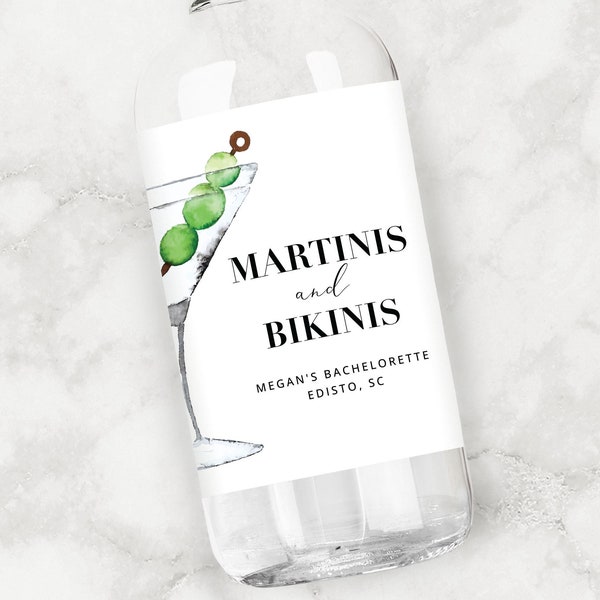 Martinis and Bikinis Bachelorette | Personalized Liquor Label | Party Favors Bridesmaid Gifts