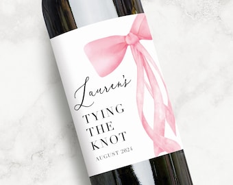 Custom Wine Label | Pink Bow Bridal Shower, Bachelorette Party