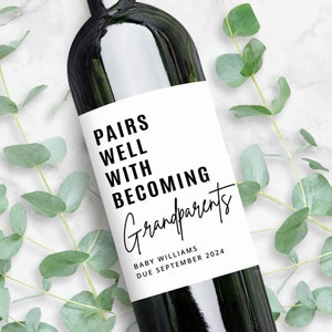 Baby Announcement Wine Labels | Pairs Well With Becoming Grandparents Gift | Personalized Pregnancy Announcement