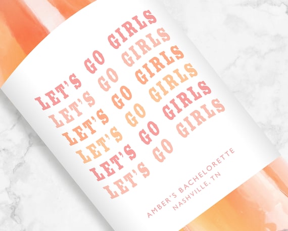 Let's Go Girls Wine Label, Western Bachelorette Favors