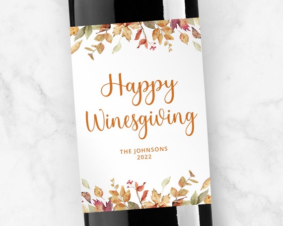 Happy Winesgiving Personalized Wine Label, Classic Font