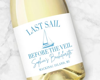 Last Sail Before the Veil Personalized Champagne Labels Sailing Bachelorette Favors