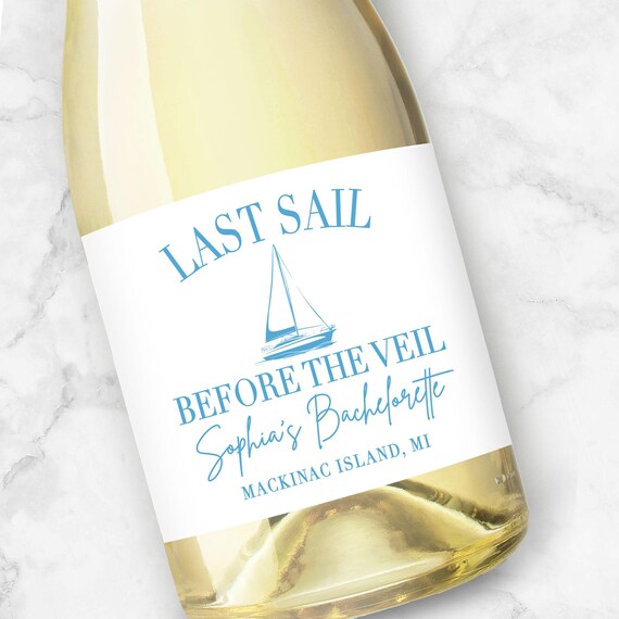Last Sail Before the Veil Personalized Champagne Labels Sailing Bachelorette Favors