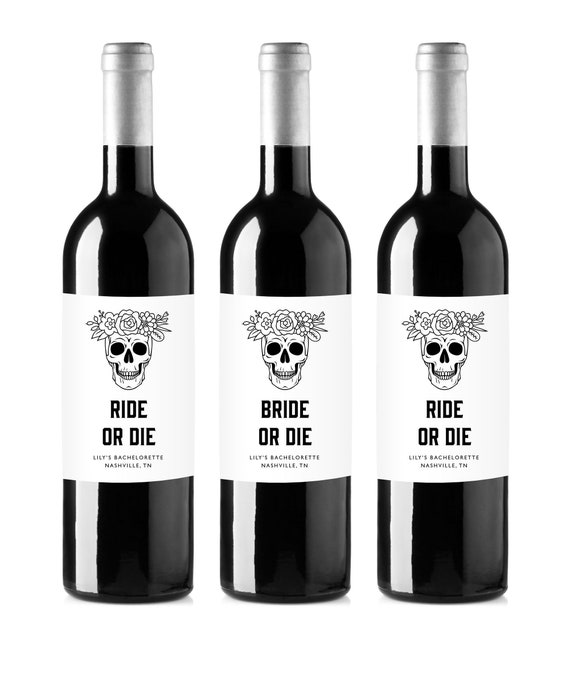 Bride or Die Wine Labels, Ride or Die, Personalized Bachelorette Party Favors