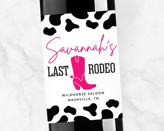 Last Rodeo Wine Labels, Champagne, Personalized Space Cowgirl Bachelorette Favors