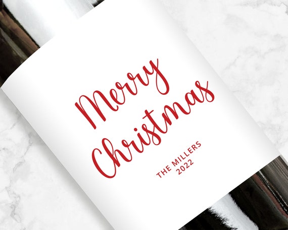 Personalized Merry Christmas Wine or Champagne Label, Classic Font