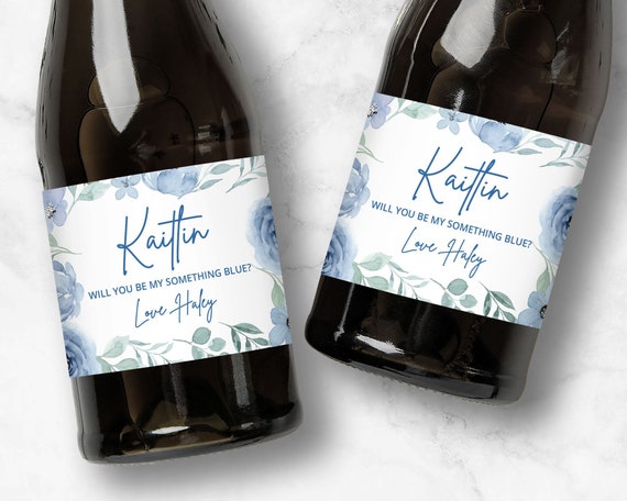 Something Blue Bridesmaid Proposal | Custom Wine or Champagne Labels | Will You Be My Something Blue? | Blue Floral Bridal Shower Favors