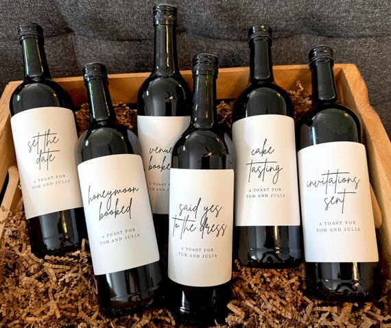 Wedding Planning Milestone Wine Labels | Engagement Gifts for Couple | Gift for Bride-to-Be