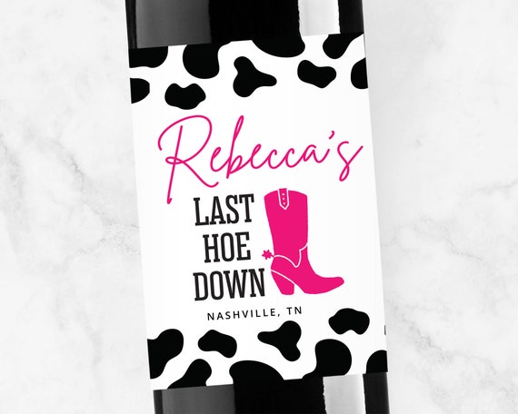 Last Hoedown Wine Labels, Champagne, Personalized Space Cowgirl Bachelorette Favors