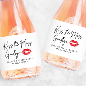Kiss The Miss Goodbye Personalized Mini Champagne Labels