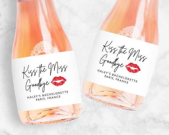 Kiss The Miss Goodbye Personalized Mini Champagne Labels