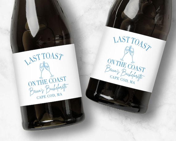 Last Toast on the Coast Custom Wine or Champagne Labels | Beach Bachelorette Party Favors
