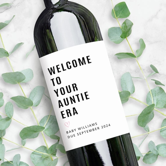 Baby Announcement Wine Labels | Welcome to Your Auntie Era Gift | Personalized Pregnancy Announcement