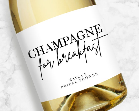 Champagne For Breakfast Champagne Labels, Bridal Shower Bachelorette or Birthday Favors