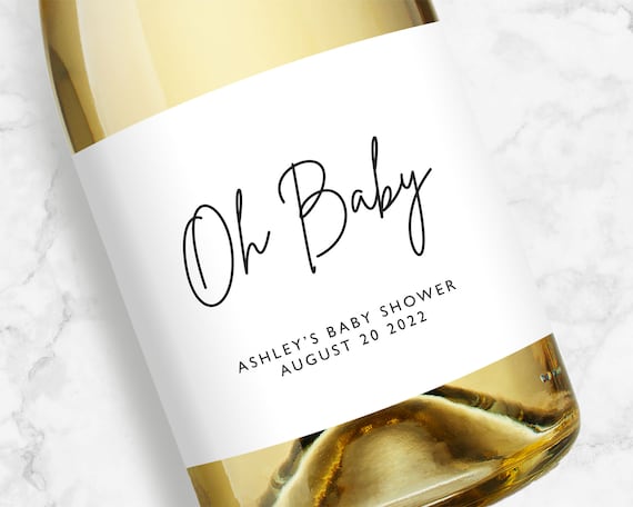 Oh Baby Champagne or Wine Label, Baby Shower Favors