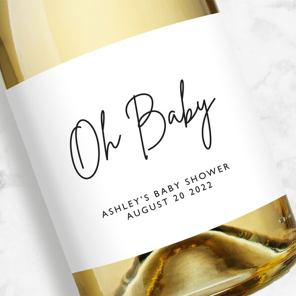 Oh Baby Champagne or Wine Label, Baby Shower Favors