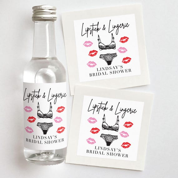 Lipstick and Lingerie Bridal Shower Favors | Custom Shooter Labels