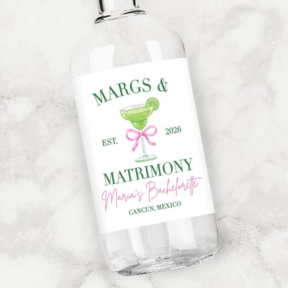 Margs & Matrimony Personalized Liquor Label | Margarita Bachelorette Party Favors