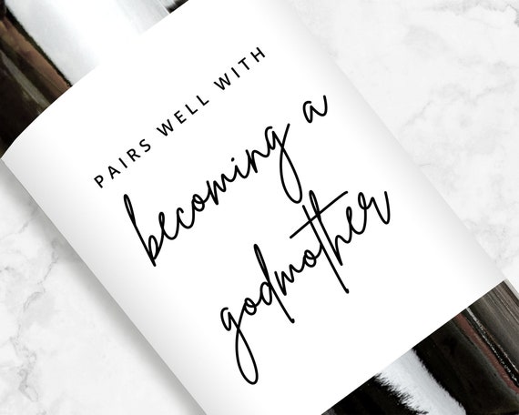 Pairs Well With Becoming A Godmother Wine Label, Gift for Godparent