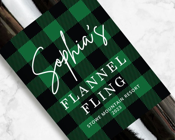 Personalized Flannel Fling Wine or Champagne Label, Green Flannel, Bachelorette Party Favors