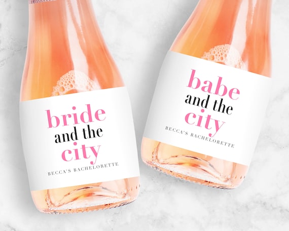 City Bachelorette Favors | Bride or Babe | Custom Bottle Label for Wine, Champagne, Liquor Shooters