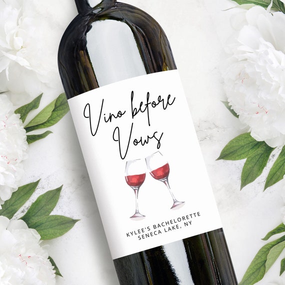Vino Before Vows | Winery Bachelorette Red Wine Labels | Personalized Party Favors Bridesmaid Gifts