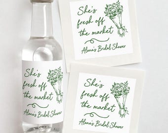 She's Fresh Off the Market Custom Shooter Labels | Flower Market Bridal Shower Favors