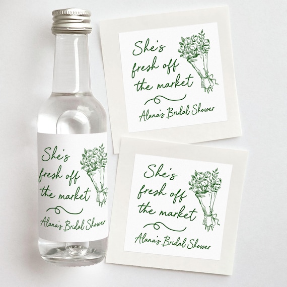 She's Fresh Off the Market Custom Shooter Labels | Flower Market Bridal Shower Favors