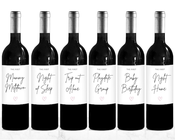 New Mom Gift | Baby Milestones Wine Bottle Labels | Personalized Baby Shower Gift for New Parents