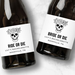 Ride or Die, Bride or Die Champagne Labels, Personalized Bachelorette Party Favors, Mini or Full