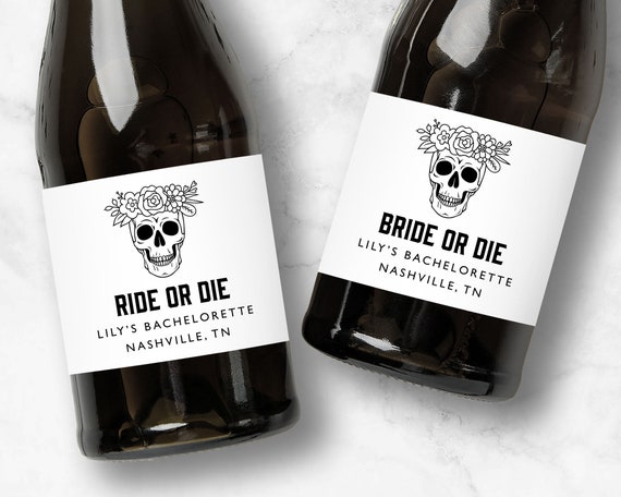 Ride or Die, Bride or Die Champagne Labels, Personalized Bachelorette Party Favors, Mini or Full