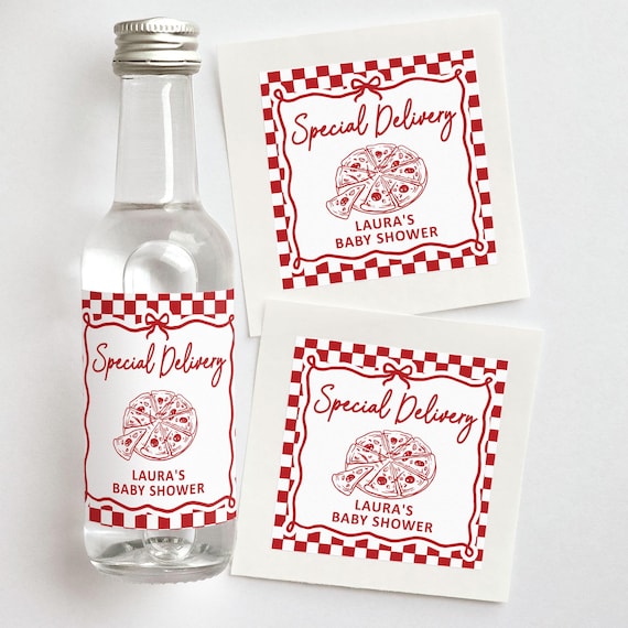 Special Delivery Pizza Baby Shower Favors | Custom Shooter Labels