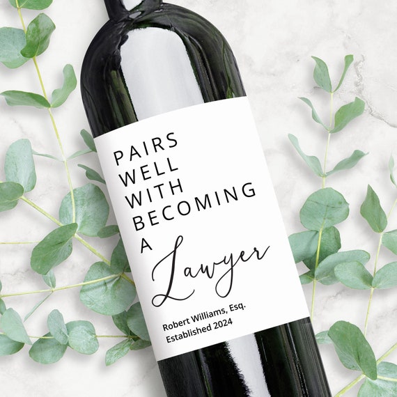 New Lawyer Graduation Gift Custom Wine Label | Pairs Well With Becoming a Lawyer